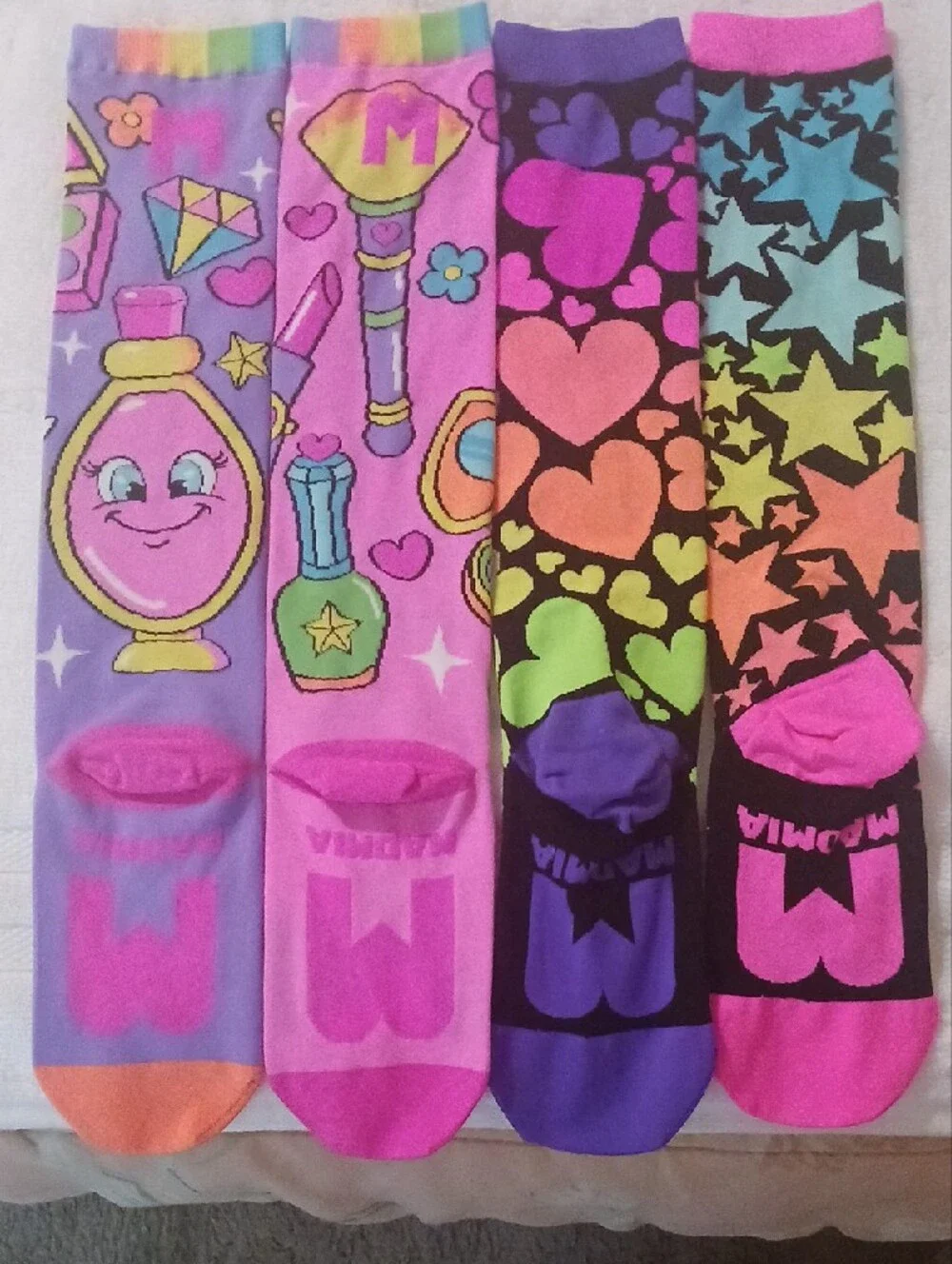 Girls' Colorful Printed Knee-High Socks - Hearts, Stars & Makeup Designs